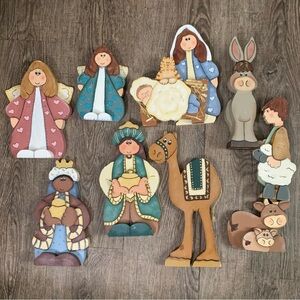 Incomplete But Beautiful Vintage Set Handmade Folk Art CountryWooden Nativity
